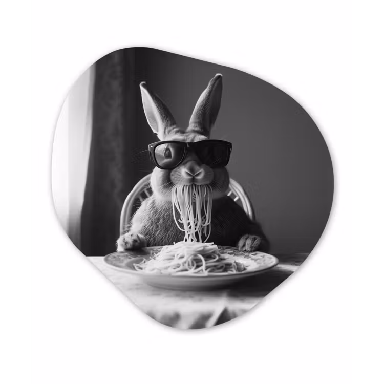 Konijn - Bunny - Zonnebril - Tafelkleed - Pasta - Schattig Wandcirkel Organisch Aluminium middel -3d