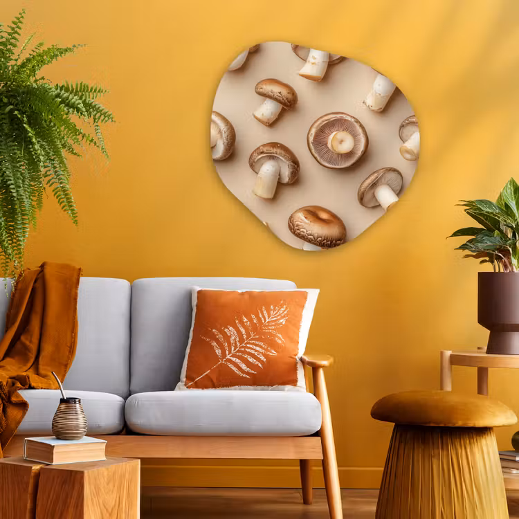 Kastanje Champignons - Beige Wandcirkel Organisch Aluminium middel -sfeer4