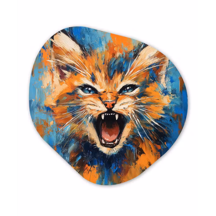 Kat - Kleurrijk - Oranje - Blauw Wandcirkel Organisch Aluminium middel -3d