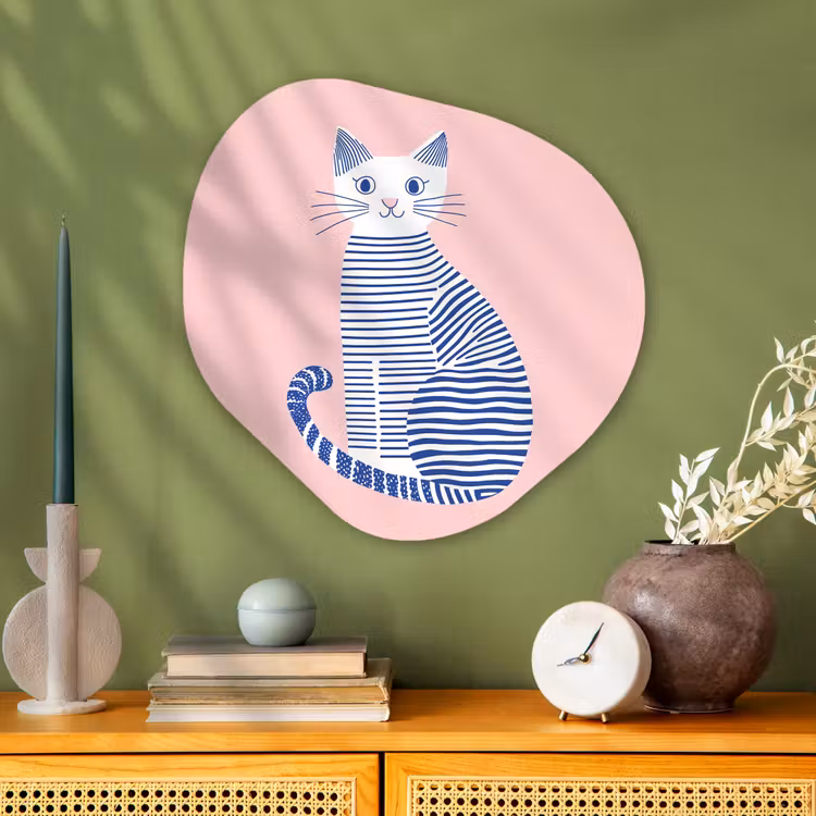 Kat - Illustratie - Minimalistisch - Roze Wandcirkel Organisch Aluminium middel -sfeer2