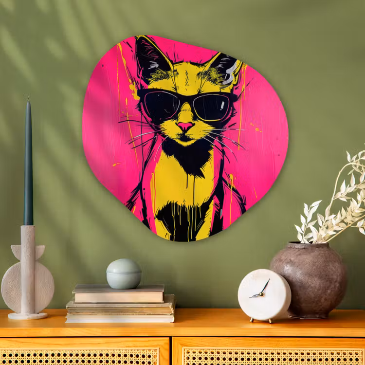Kat - Art - Zonnebril - Roze Wandcirkel Organisch Aluminium middel -sfeer2