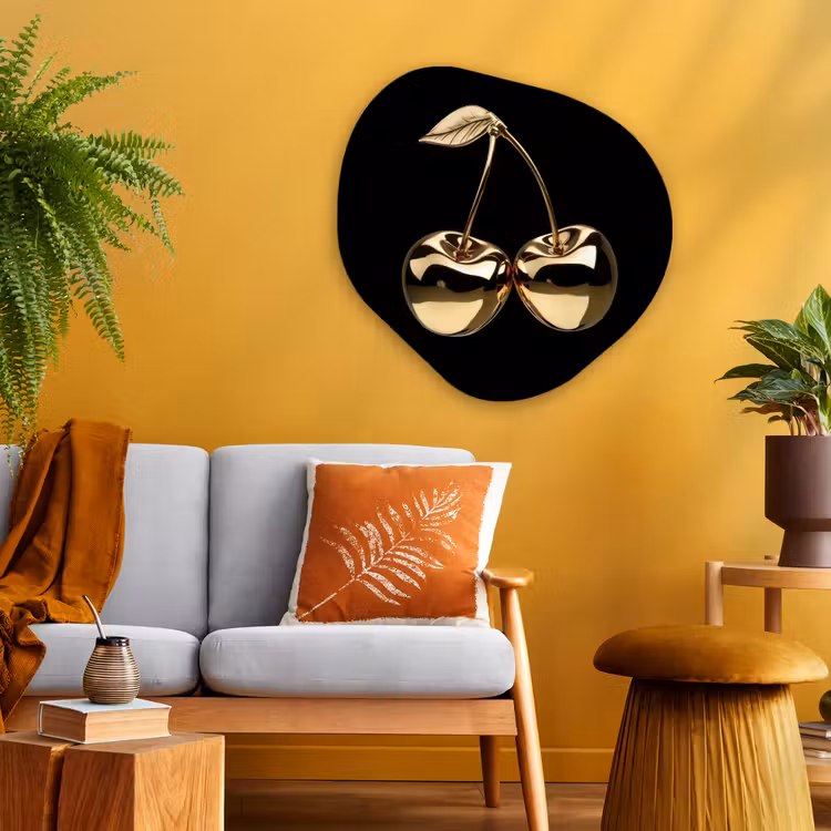 Kersen - Zwart - Goud - Chrome Wandcirkel Organisch Aluminium middel -sfeer4