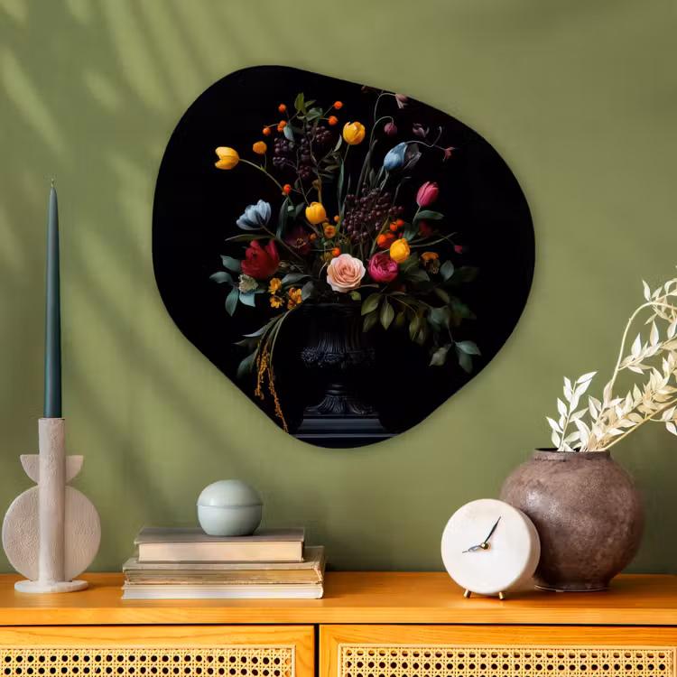 Klassiek - Vaas - Boeket - Bloemen Wandcirkel Organisch Aluminium middel -sfeer2