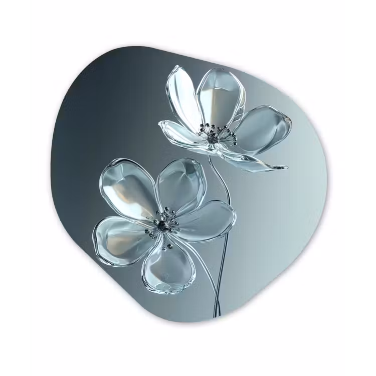 Kristal - Bloemen - Grijs Wandcirkel Organisch Aluminium middel -3d