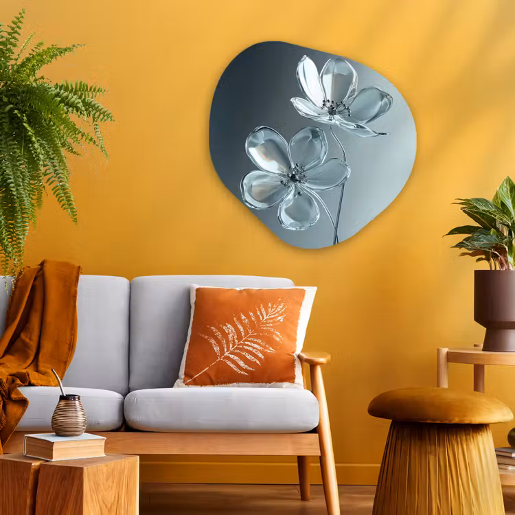 Kristal - Bloemen - Grijs Wandcirkel Organisch Aluminium middel -sfeer4