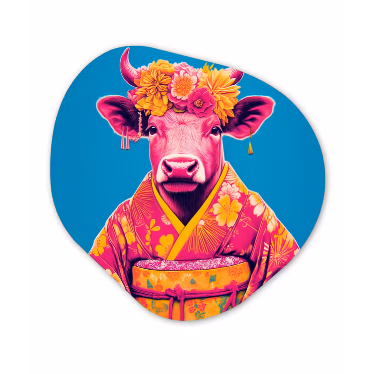 Koe - Bloemenkrans - Oorhangers - Kimono Wandcirkel Organisch Aluminium middel -3d