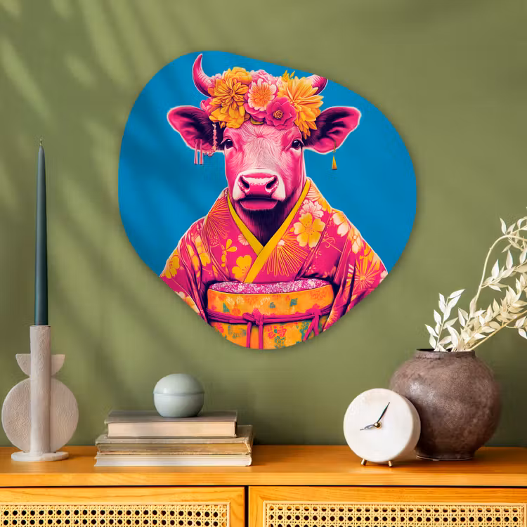 Koe - Bloemenkrans - Oorhangers - Kimono Wandcirkel Organisch Aluminium middel -sfeer2