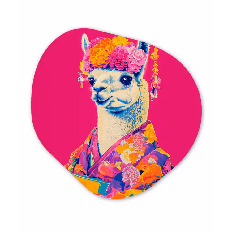 Lama - Kimono - Bloemenkrans - Felroze Wandcirkel Organisch Aluminium middel -3d