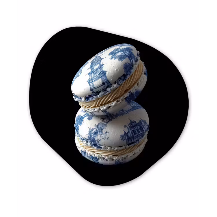 Eten - Macarons - Delfts blauw - Koekjes Wandcirkel Organisch Aluminium middel -3d