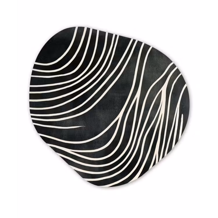 Lijnen - Patroon - Abstract - Wit Wandcirkel Organisch Aluminium middel -3d