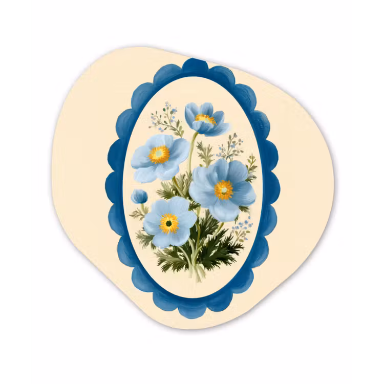 Lijst - Bloemen - Lichtblauw - Illustratie Wandcirkel Organisch Aluminium middel -3d
