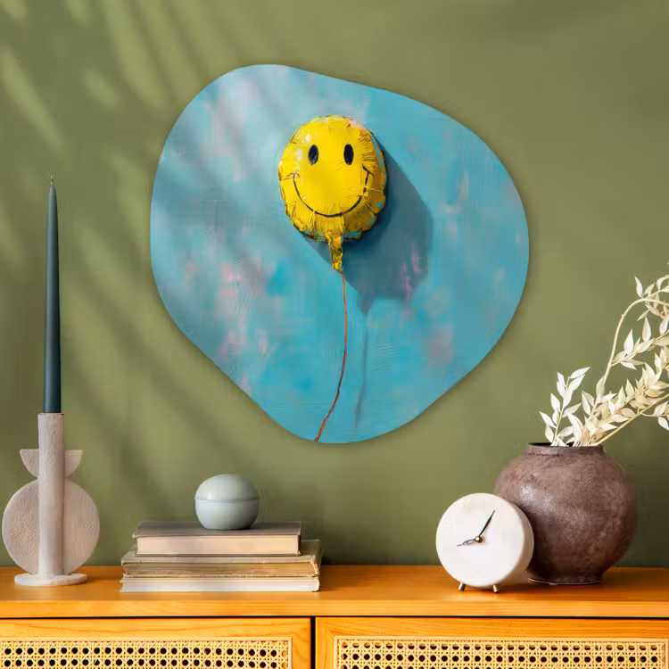 Ballon - Geel - Smiley Wandcirkel Organisch Aluminium middel -sfeer2