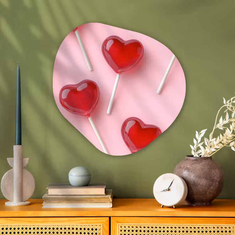 Lollies - Hartjes - Roze Wandcirkel Organisch Aluminium middel -sfeer2