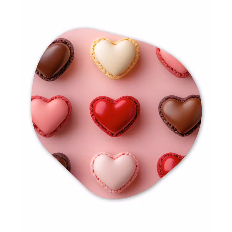 Macarons - Hartjes - Kleurrijk - Roze Wandcirkel Organisch Aluminium middel -3d
