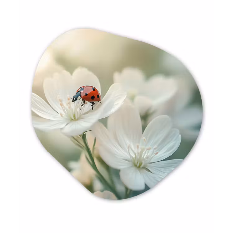Lieveheersbeestje - Bloemen - Wit Wandcirkel Organisch Aluminium middel -3d
