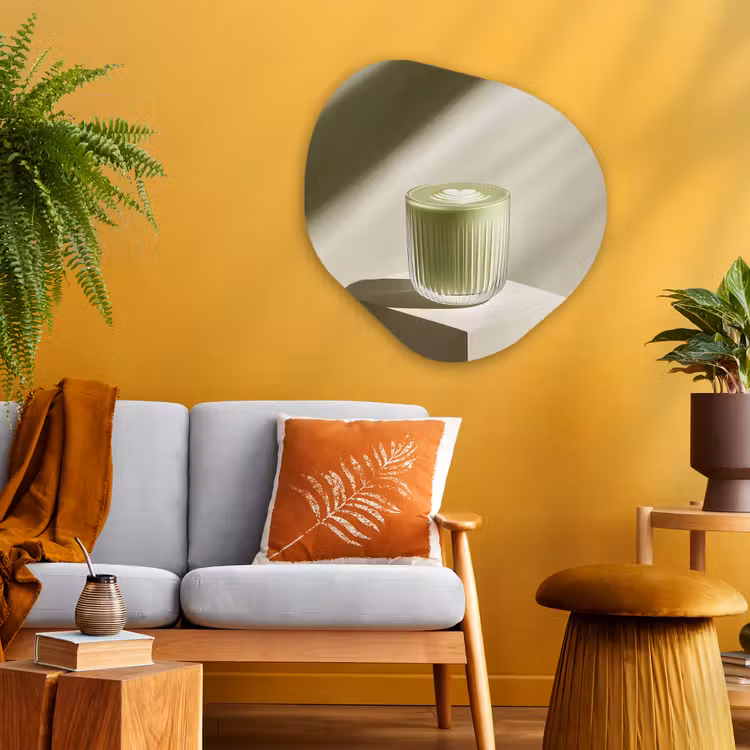 Matcha - Glas - Groen - Minimalistisch Wandcirkel Organisch Aluminium middel -sfeer4