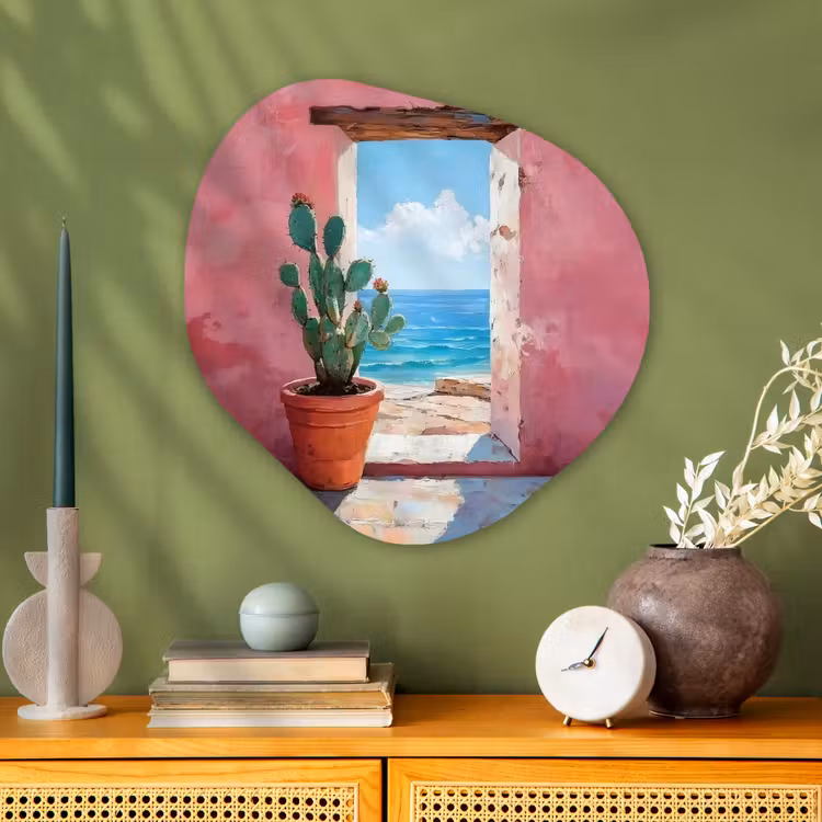 Zee - Roze - Cactus Wandcirkel Organisch Aluminium middel -sfeer2