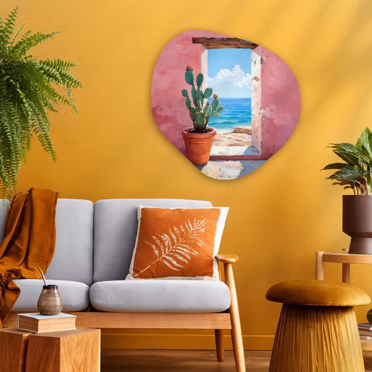 Zee - Roze - Cactus Wandcirkel Organisch Aluminium middel -sfeer4