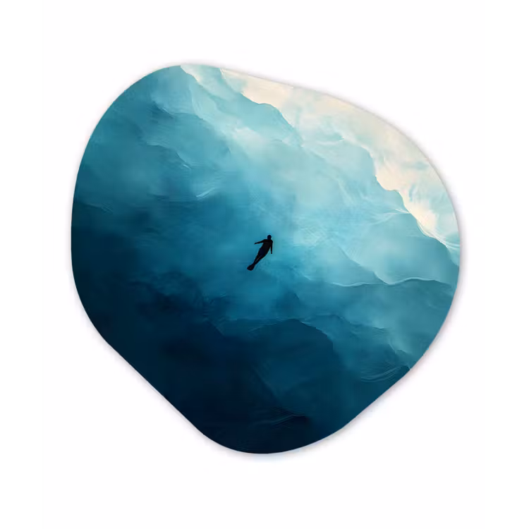 Zee - Silhouet - Abstract - Blauw Wandcirkel Organisch Aluminium middel -3d