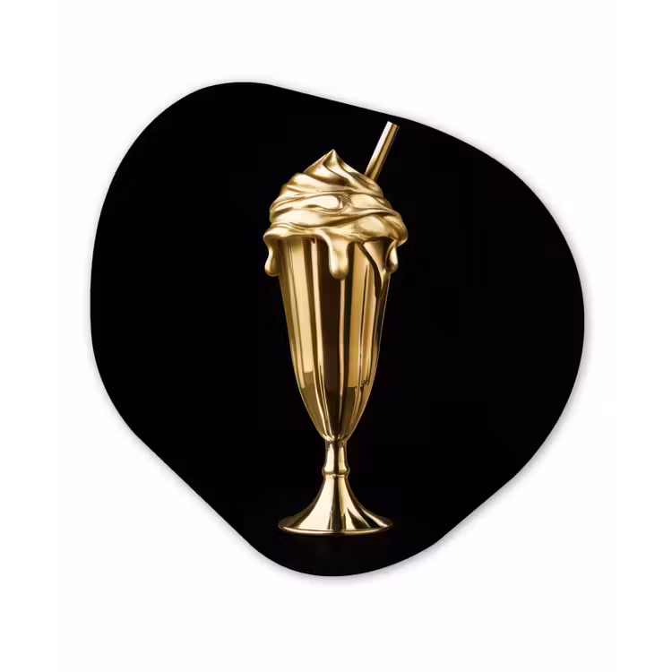 Milkshake - Goud - Drinken - Zwart Wandcirkel Organisch Aluminium middel -3d