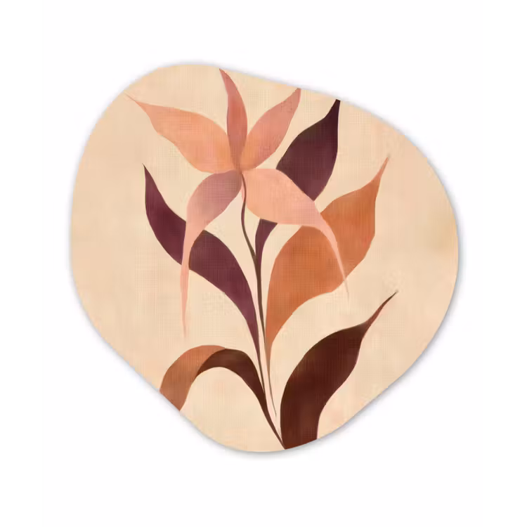 Minimalistisch - Bloem - Bladeren - Beige Wandcirkel Organisch Aluminium middel -3d