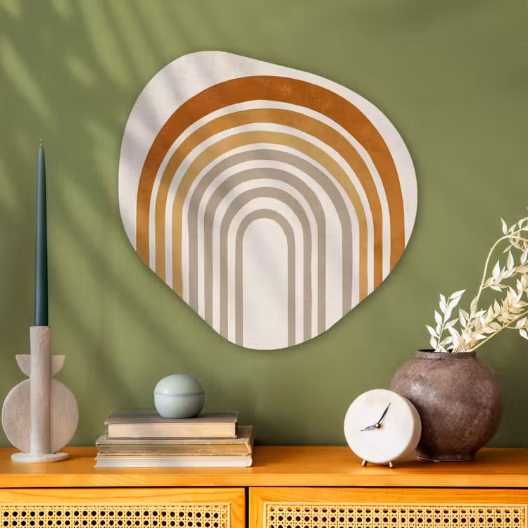 Minimalistisch - Boog - Lijnen - Beige Wandcirkel Organisch Aluminium middel -sfeer2