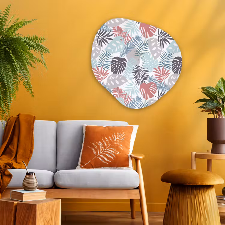 Monstera - Pastel - Bladeren - Tropical Wandcirkel Organisch Aluminium middel -sfeer4