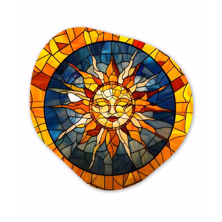 Mozaïek - Zon - Geel - Cirkel Wandcirkel Organisch Aluminium middel -3d