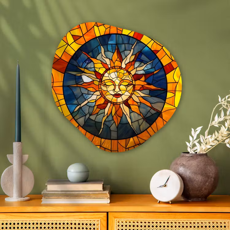 Mozaïek - Zon - Geel - Cirkel Wandcirkel Organisch Aluminium middel -sfeer2