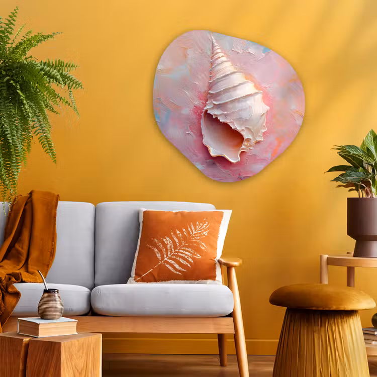 Schelp - Pastel - Pink Wandcirkel Organisch Aluminium middel -sfeer4