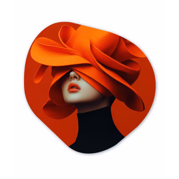 Oranje - Hoed - Vrouw Wandcirkel Organisch Aluminium middel -3d