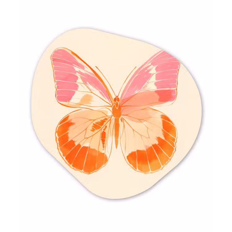 Oranje - Vlinder - Minimalistisch Wandcirkel Organisch Aluminium middel -3d