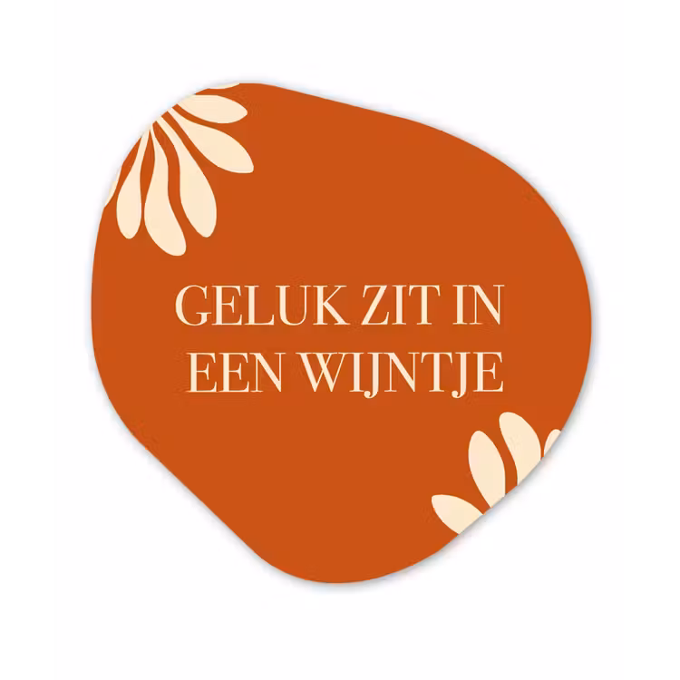 Oranje - Wijntje - Quote Wandcirkel Organisch Aluminium middel -3d