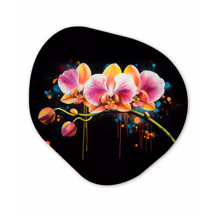 Orchidee - Graffiti - Kleurrijk - Bloemen - Abstract Wandcirkel Organisch Aluminium middel -3d