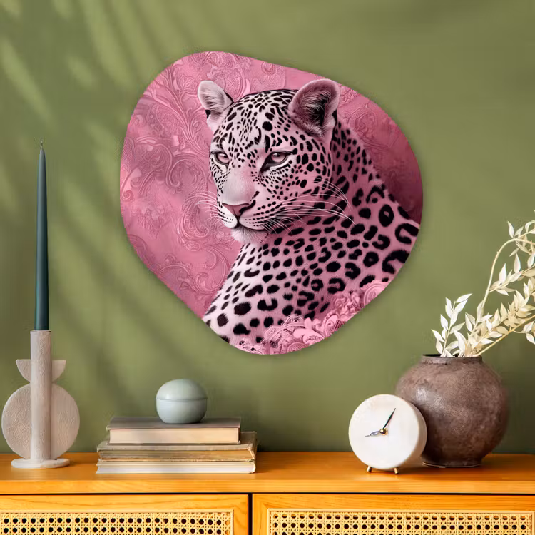 Panter - Luxe - Roze Wandcirkel Organisch Aluminium middel -sfeer2