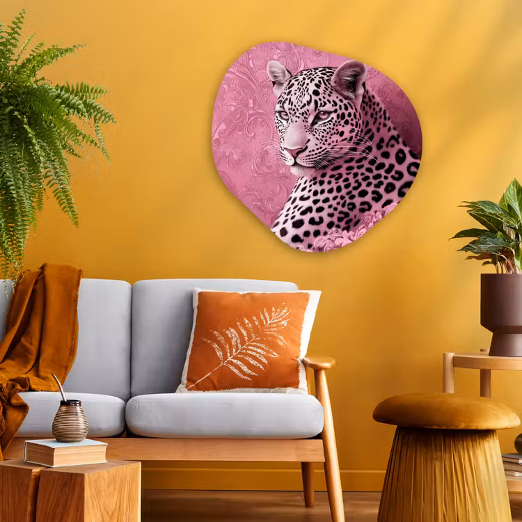 Panter - Luxe - Roze Wandcirkel Organisch Aluminium middel -sfeer4