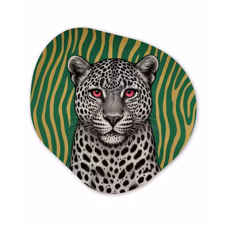 Panter - Zebrapatroon - Groen Wandcirkel Organisch Aluminium middel -3d