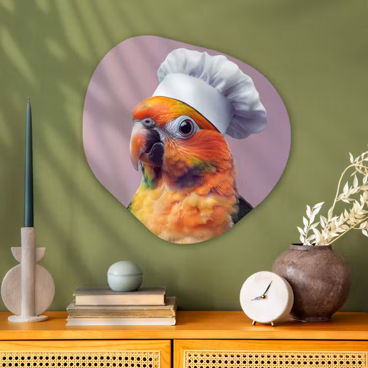 Papegaai - Koksmuts - Nieuwsgierig - Vogel Wandcirkel Organisch Aluminium middel -sfeer2