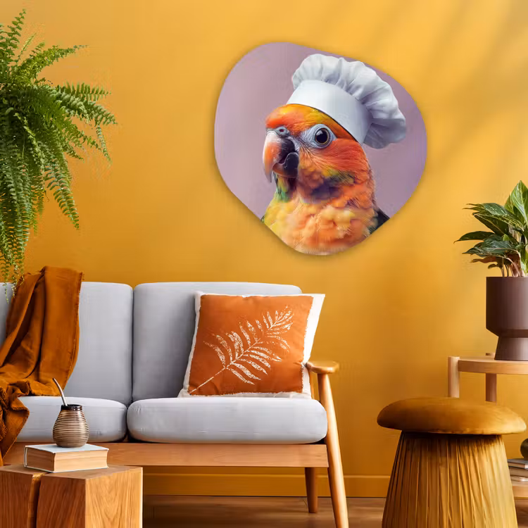 Papegaai - Koksmuts - Nieuwsgierig - Vogel Wandcirkel Organisch Aluminium middel -sfeer4