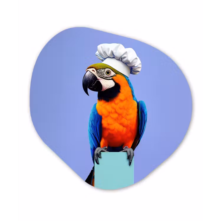 Papegaai - Koksmuts - Vogel - Leuk Wandcirkel Organisch Aluminium middel -3d