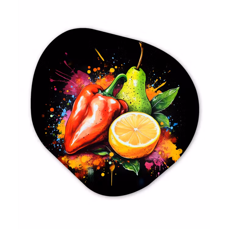 Paprika - Peer - Citroen - Graffiti - Verf - Abstract Wandcirkel Organisch Aluminium middel -3d