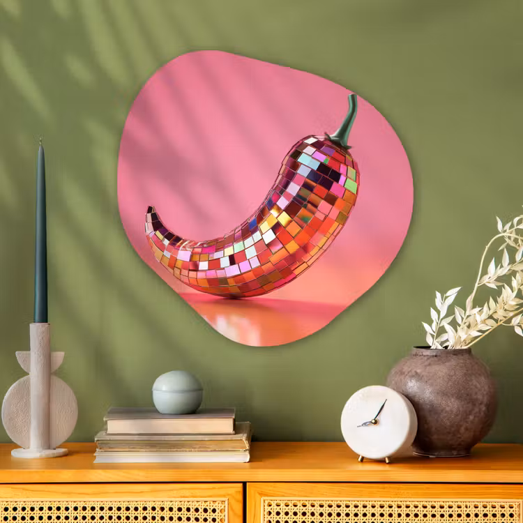 Peper - Disco - Rood - Glitter Wandcirkel Organisch Aluminium middel -sfeer2