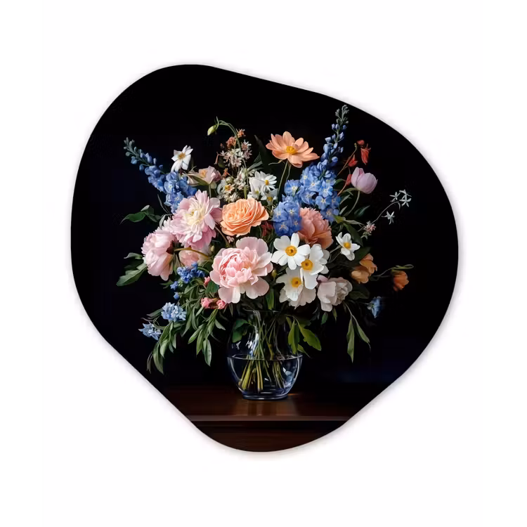 Pastel - Bloemen - Glazen - Vaas Wandcirkel Organisch Aluminium middel -3d