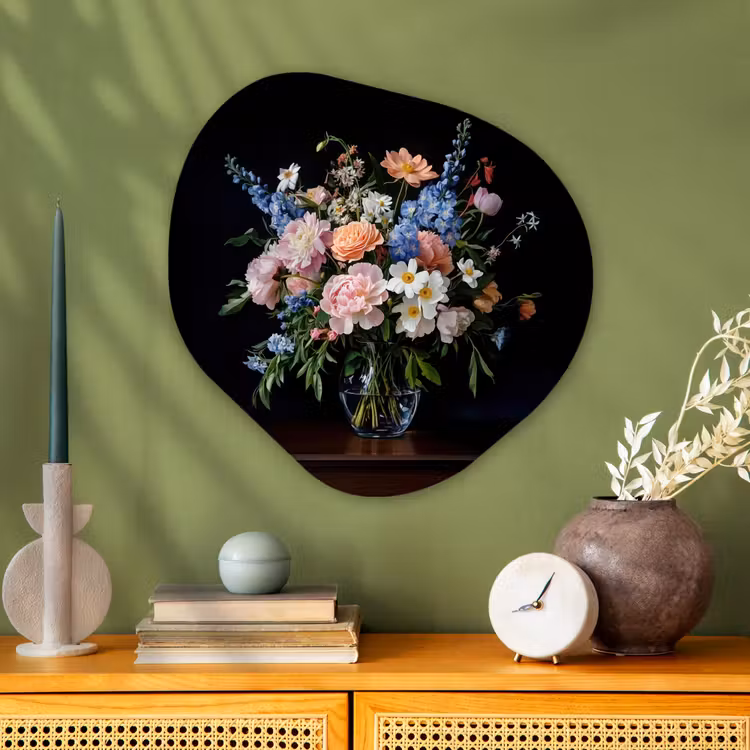 Pastel - Bloemen - Glazen - Vaas Wandcirkel Organisch Aluminium middel -sfeer2