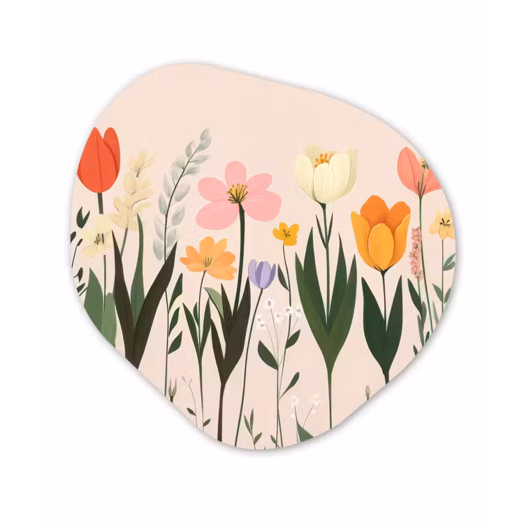 Pasteltinten - Bloemen - Illustratie Wandcirkel Organisch Aluminium middel -3d