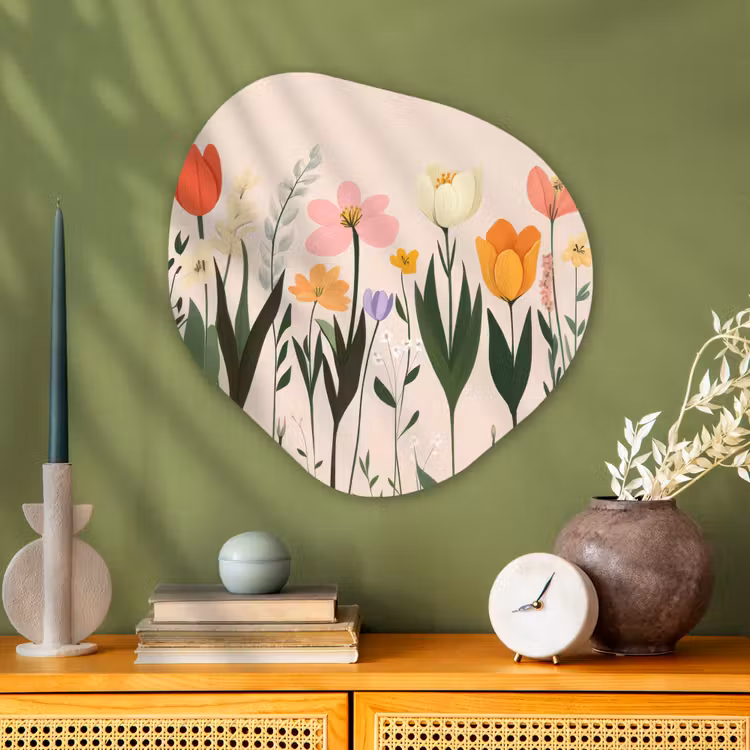 Pasteltinten - Bloemen - Illustratie Wandcirkel Organisch Aluminium middel -sfeer2