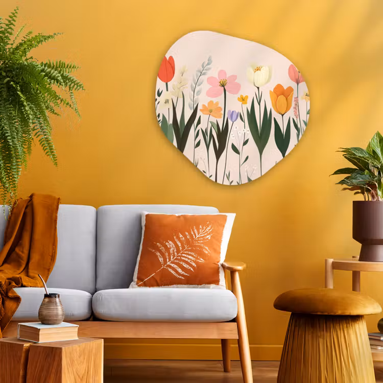 Pasteltinten - Bloemen - Illustratie Wandcirkel Organisch Aluminium middel -sfeer4