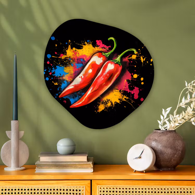 Peper - Graffiti - Verf - Abstract - Modern - Kleurrijk Wandcirkel Organisch Aluminium middel -sfeer2