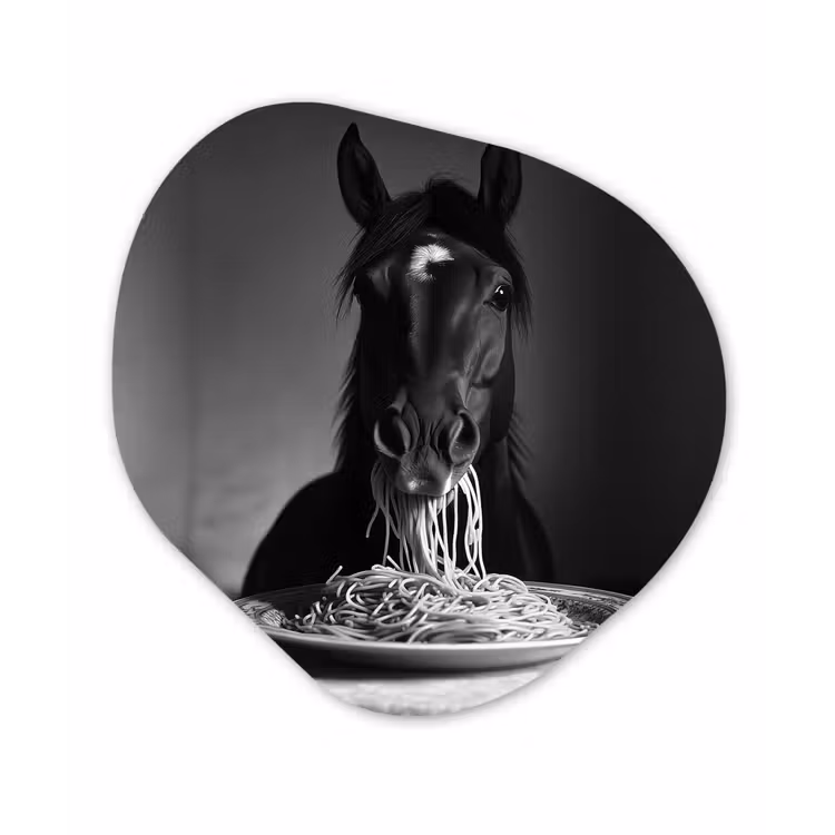 Paard - Bord - Pasta - Tafelkleed - Zwart Wit - Dieren Wandcirkel Organisch Aluminium middel -3d