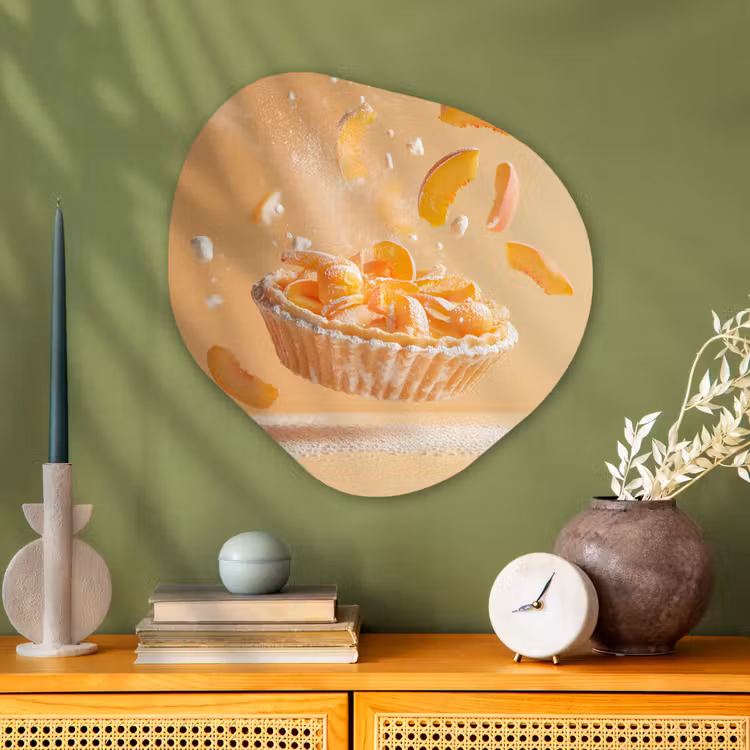 Peach - Eten - Taart - Oranje Wandcirkel Organisch Aluminium middel -sfeer2